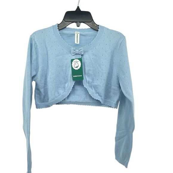 BOBOYOYO Girls’ Blue Cotton Knit Cropped Shrug Cardigan – XL - Picture 3 of 13